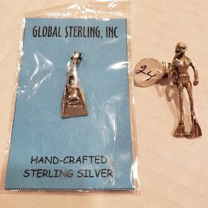 Sterling Silver Scuba Diver and Scuba Fin Charms